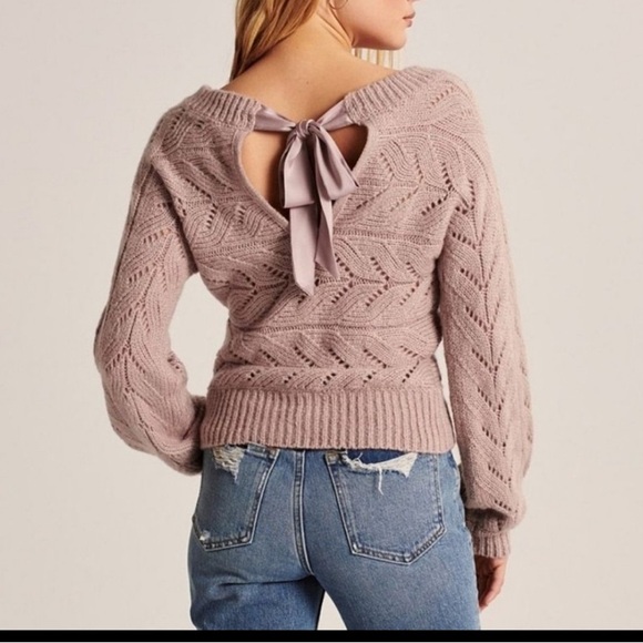 Abercrombie & Fitch Brown Jupiter Balloon Sleeved Bow Tie Back Sweater - Picture 1 of 12
